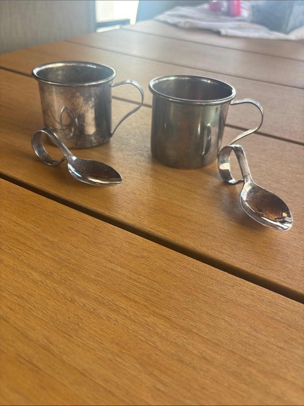 Vintage Silver-Color Metal Mini Cups with Matching Spoons - Home Accents